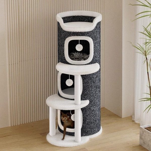 Katzenhöhlen, Mehrschichtig Katzenhaus mit Spielball, Großer Raum für mehrere Katzen, Katzenbett für Indoor-Katzen, Grau – Bild 2