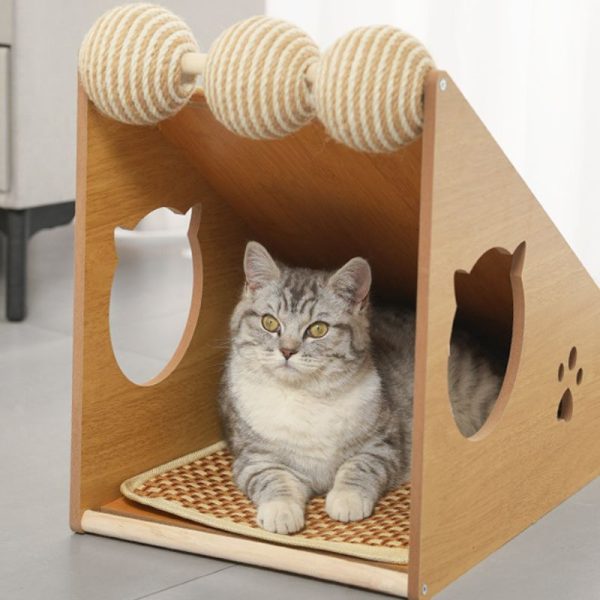 Katze Kratzbrett, Dreieckiges Katzenkratzbrett aus Sisal, Langlebiges bietendes Kratzspielzeug für Katzen, 57 x 29 x 37,5 cm – Bild 3
