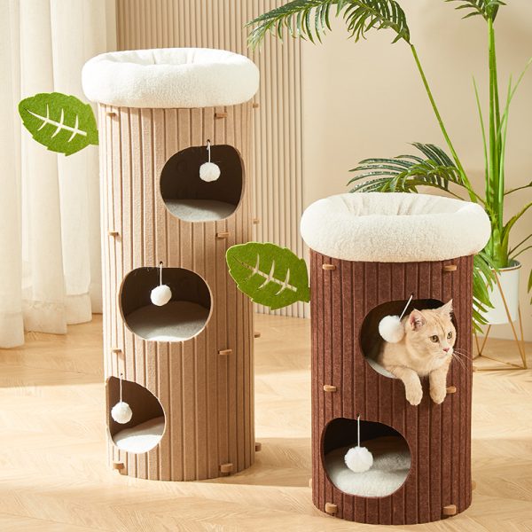 Kratzbrett Katze, Katzenbaum Mehrgeschossiger, Cartoon Baumstamm Design, für Unterhaltung und Krallenpflege, Hellbraun und Dunkelbraun – Bild 3