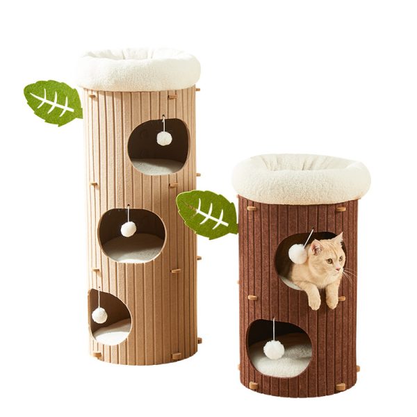 Kratzbrett Katze, Katzenbaum Mehrgeschossiger, Cartoon Baumstamm Design, für Unterhaltung und Krallenpflege, Hellbraun und Dunkelbraun – Bild 2