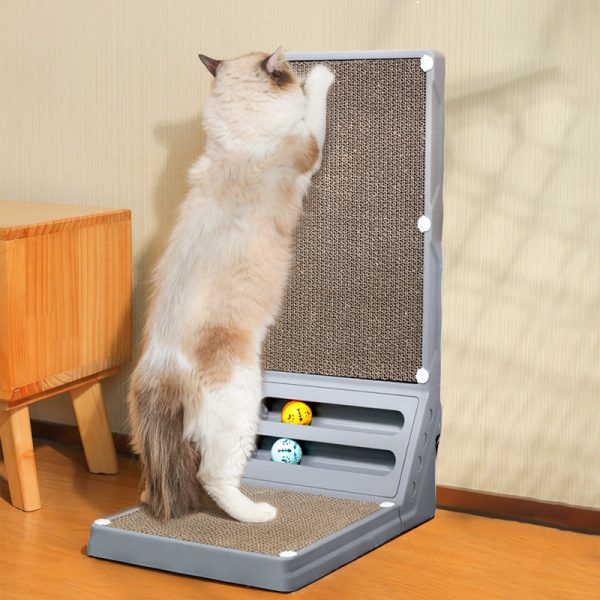 Kratzbrett Katze, Katzen Kratz Ecken mit Spielzeug und Interaktivität, L-förmige, Kratzbrett aus Wellpappe und Kunststoff – Bild 5