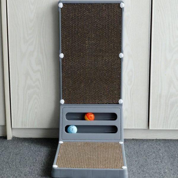 Kratzbrett Katze, Katzen Kratz Ecken mit Spielzeug und Interaktivität, L-förmige, Kratzbrett aus Wellpappe und Kunststoff – Bild 3