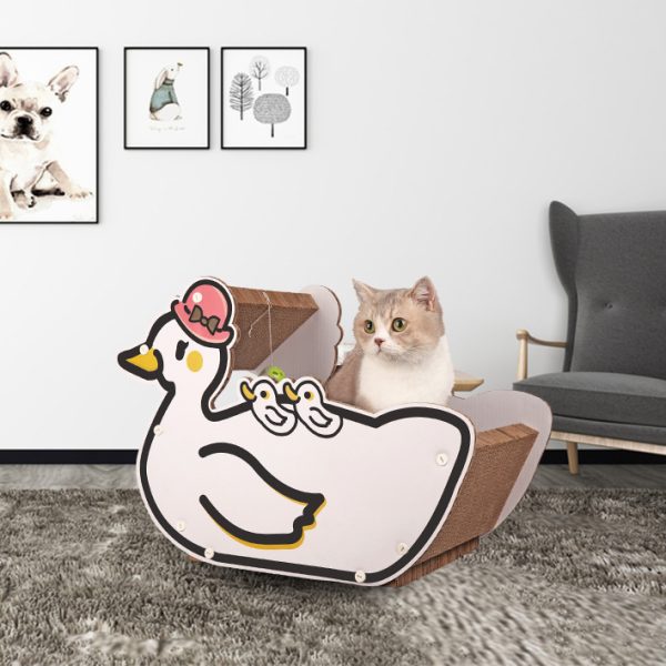 Kratzbrett Katze, Enten-Design, Karton Katzenkratzer mit Glöckchenball, Kratz Wellpappe, Niedlich und Praktisch – Bild 4