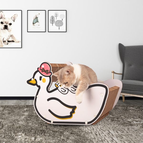 Kratzbrett Katze, Enten-Design, Karton Katzenkratzer mit Glöckchenball, Kratz Wellpappe, Niedlich und Praktisch – Bild 3