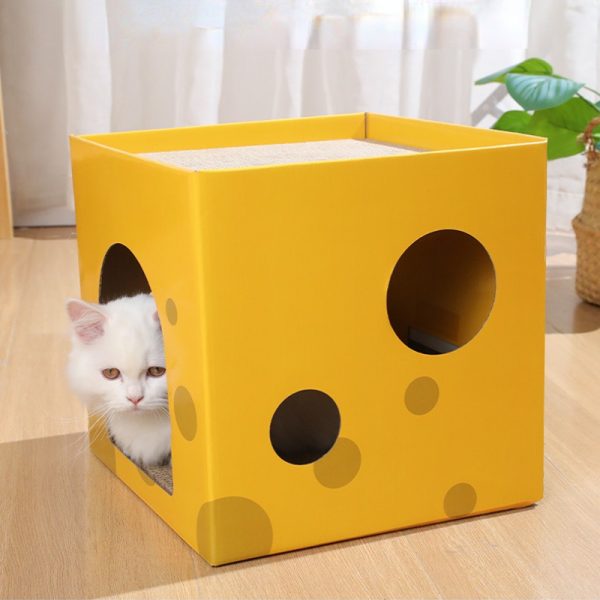 Katzen Kratzpappe, Pappe Kratzbrett für Katzen, Kann für Katzen unter 6 kg verwendet werden, Käsebox Thema, Abnehmbares Katzenbett – Bild 3