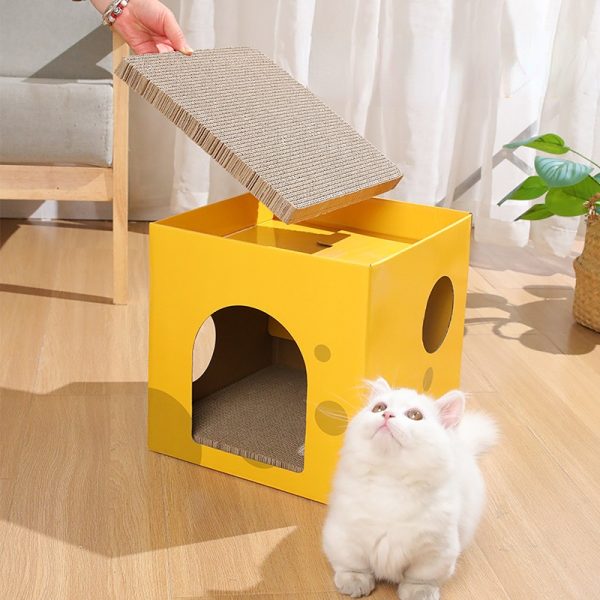 Katzen Kratzpappe, Pappe Kratzbrett für Katzen, Kann für Katzen unter 6 kg verwendet werden, Käsebox Thema, Abnehmbares Katzenbett – Bild 4