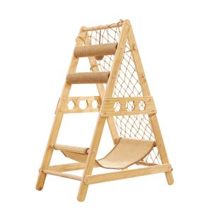 Kratzbrett für Katzen, Kratzmöbel Katze, integriertem Klettergerüst und Dreiecksdesign, 100% Naturmaterialien für Ihr Zuhause