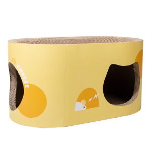 Kratzbrett für Katzen, Doppellagiges ovales Katzenkratzbrett, Katzentunnel und Katzenbett, 57 cm große gewölbte Oberfläche