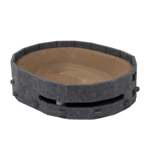 Katzen Kratzbrett, Katzenbett Rundes Wellpappe mit Grauem Filzrand, langlebiges zum Spielen und Entspannen