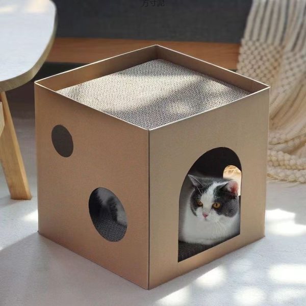 Kratzbrett für Katzen, Pappe, Quadratisches Extra groß, langlebig Wellpappe, Katzenhöhle spielen und Ausruhen – Bild 2
