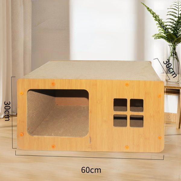 Katzen Kratzpappe, Hochwertige Kratzfläche mit großem Innenraum 60 cm universell für alle Katzen , Doppelt Spaß – Bild 4