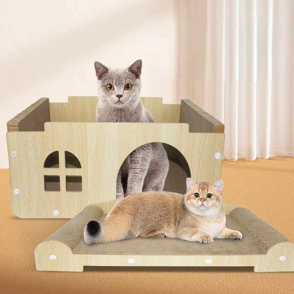 Katzen Kratzpappe, Hochwertige Kratzfläche mit großem Innenraum 60 cm universell für alle Katzen , Doppelt Spaß – Bild 6