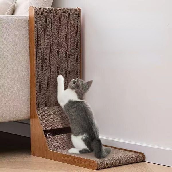 Kratzpappe Katze, Kratzmöbel, L-förmige Kratzfläche für Katzen aus robustem Wellpappmaterial, Platz sparen – Bild 5