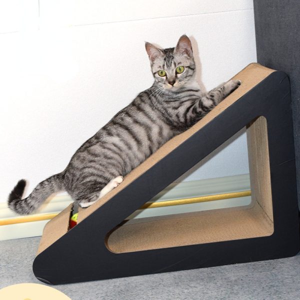 Katzen Kratzpappe, Schwarze, Orange, Holz, 3D Dreiecksform, Mit Löchern Zum Durchkriechen, Glocken Versuchung – Bild 5