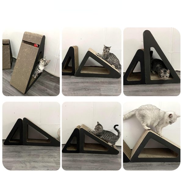Katzen Kratzpappe, Schwarze, Orange, Holz, 3D Dreiecksform, Mit Löchern Zum Durchkriechen, Glocken Versuchung – Bild 4