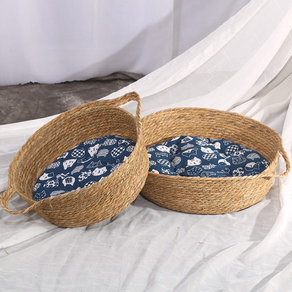 Katzen Kratzpappe, Rattan Katzenbett Weben, Strapazierfähiges Nylonseil, Geeignet für alle Jahreszeiten, Zufällige Farbe – Bild 2