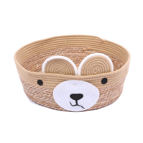 Katzenbett Rattan, Süßer Bär Handgefertigtes, Hochwertiges, Zwei-Ohr-Design, Katzenbett aus Rattan für drinnen und draußen