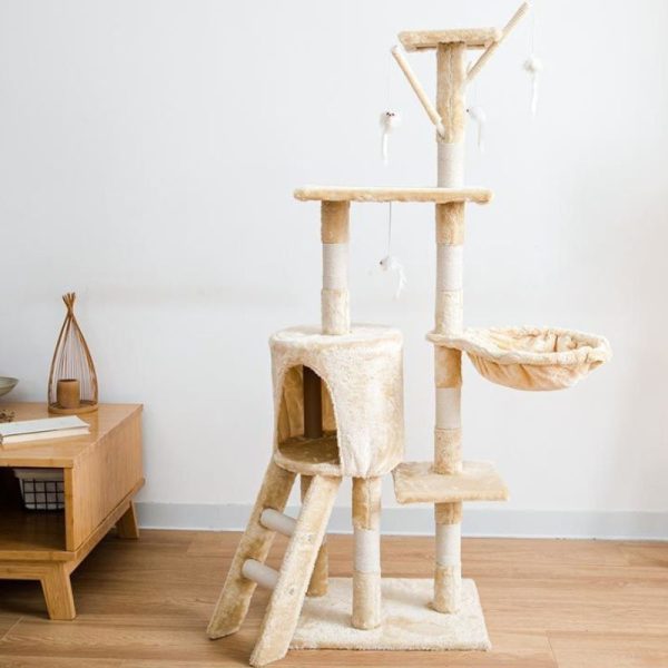 Katzenbaum More Cats, Stabiler Katzenbaum mit Bequemer Rückzugsort und Spielplatz, vielen Funktionen, HellGelb – Bild 3