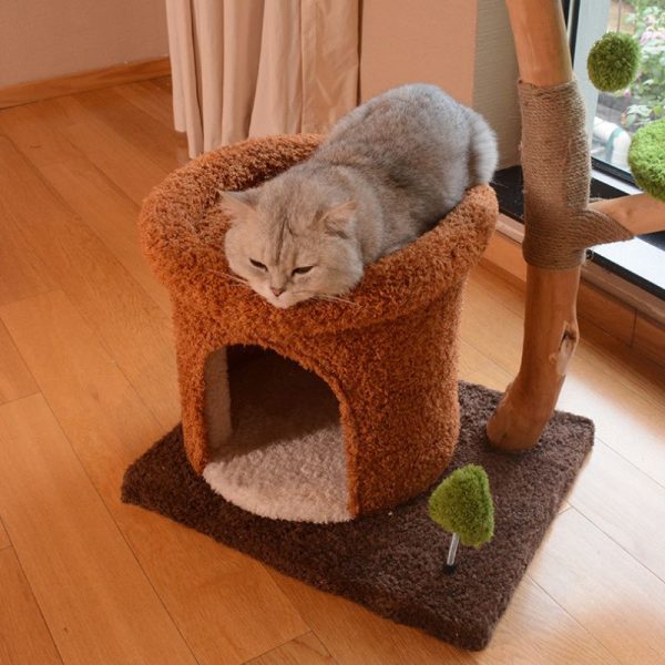 Katzenbaum Vollholz, Katzenspielzeug Baumhaus Design, Sisal Kratzbaum mit Kuschelhöhle, Kletterbaum für Kitten und Katzen – Bild 4
