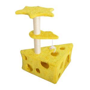 Kleiner katzenbaum, kreativem Käse-Design, Katzen Baum mit Maus Plüschtier, platzsparend, 73cm, Gelb