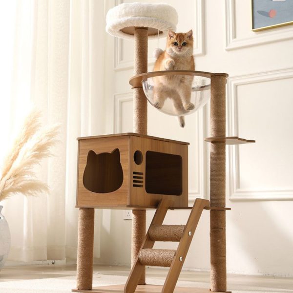 Katzenbaum, Katzenbaum Hoch mit Spielzeug, Plüschkatzenbett und Kletterleiter, Kratzbaum Stabil 109cm hoch – Bild 3