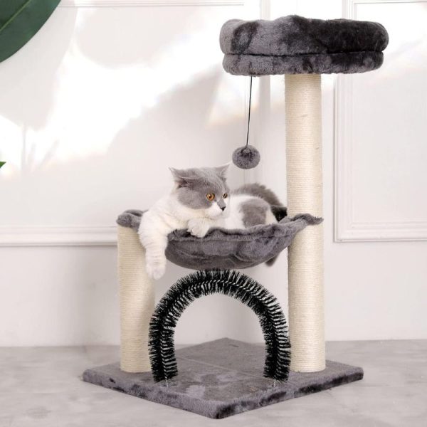 Kleine Katzenbaum, Cat Tree mit Kratzsäule und Bürstentunnel, Plüsch Katzenbett und Plüschball, platzsparend – Bild 2