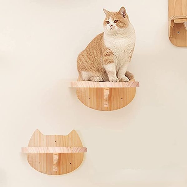 Wand Katzenbaum, Wandspielzeug für Katzen aus Holz, Stabiler Katzenplattform mit niedlichem Katzenmuster (1 Stück) – Bild 3
