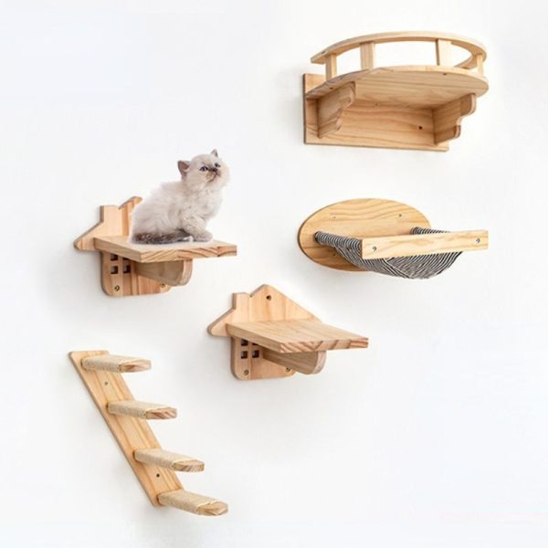 Katzenbaum Wand, Katzenwandmöbel Set 5-Teiliges, bietet Klettermöglichkeiten für Katzen, platzsparend und Spielen – Bild 2