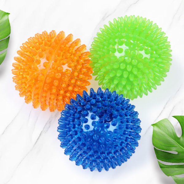 Hundespielzeug, Bunte Spielbälle für aktive Hunde, 3-teiliges Set aus blauen, grünen und orangefarbenen, geräuschmachenden Spielbällen