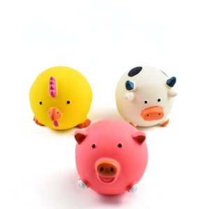 Hundespielzeug Quietsch, Schwein, Kuh und Huhn, bunte Cartoon-formen, voller Spaß beim Spielen, Für kleine Hunde geeignet
