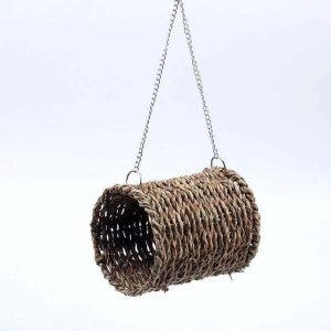 Meerschweinchen Spielzeug, aus Stroh, Hängendes Rohrspielzeug für Meerschweinchen, Hamster und Nager, 10 x 12cm, Spaßgarantie