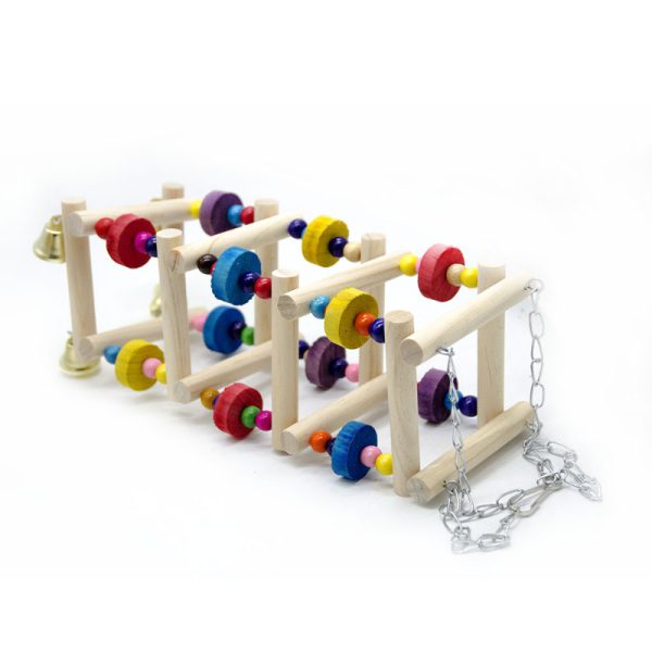 Wellensittich Spielzeug, hölzerne Regenbogen-Hängebrücke mit Glocken, Bunte Kletterspielzeug Zwei Stile für Spaß & Bewegung – Bild 4