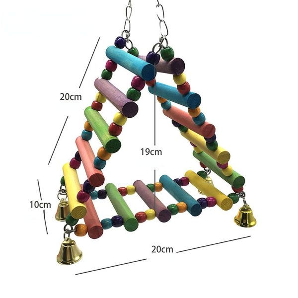 Wellensittich Spielzeug, hölzerne Regenbogen-Hängebrücke mit Glocken, Bunte Kletterspielzeug Zwei Stile für Spaß & Bewegung – Bild 3