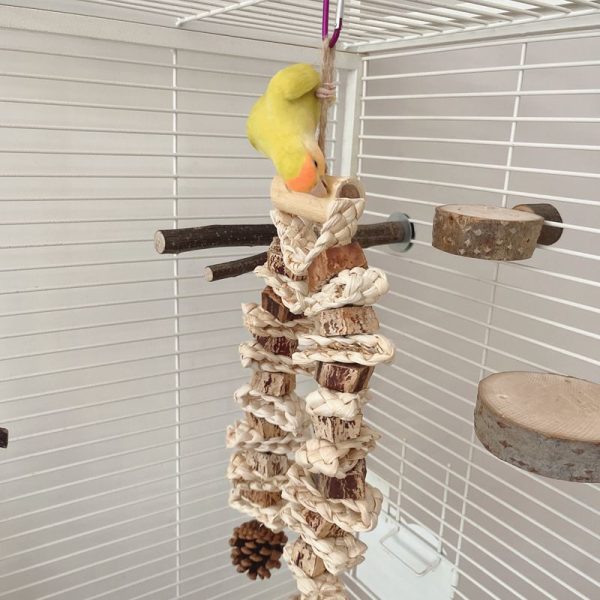 Wellensittich Spielzeug, Naturmaterialien für Vögel, Kau- und Spielzeug für Wellensittiche, mittelgroße bis große Vögel (1 Stück) – Bild 2
