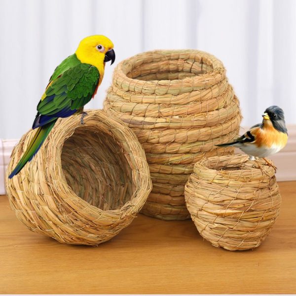 Wellensittich Spielzeug, Handgefertigte Vogelspielzeuge aus Naturmaterialien, Stroh-Nester und Maisblätter in verschiedenen Größen – Bild 2