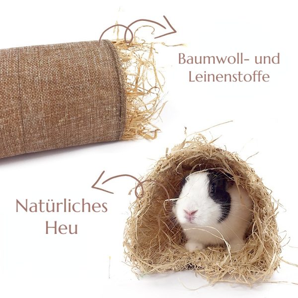Hasen Spielzeuge, Tunnelspielzeug, Baumwolle, Leinen und Naturheu, Vielseitig nutzbar als Spielzeug und Schlafplatz – Bild 3