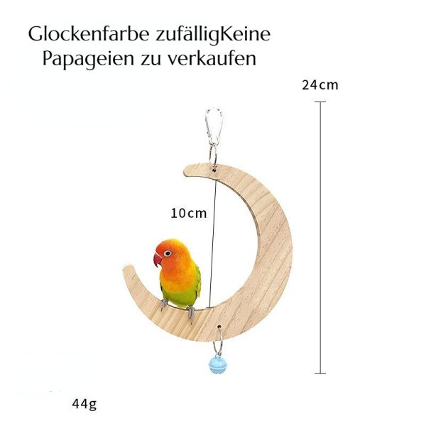 Spielzeug für Wellensittiche, Moon Swing Klein & Groß, Holzspielzeug für Papageien Mit Glocke, Kletter- und Ruheplatz für Vögel – Bild 2
