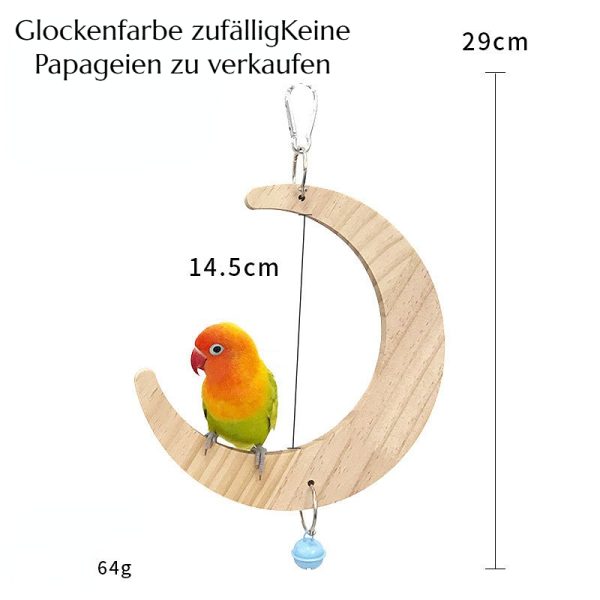 Spielzeug für Wellensittiche, Moon Swing Klein & Groß, Holzspielzeug für Papageien Mit Glocke, Kletter- und Ruheplatz für Vögel – Bild 3