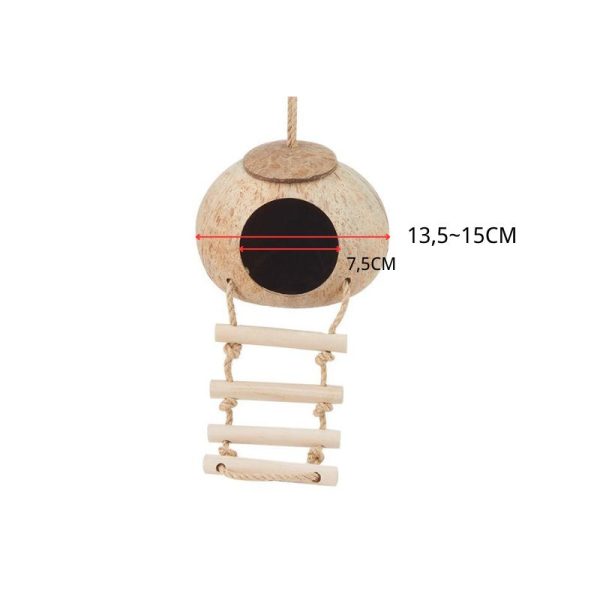 Wellensittich Spielzeug, Kokosnuss-Nest mit Leiter, Vogelnest für Papageien, Kletterspielzeug für Vögel – Bild 4