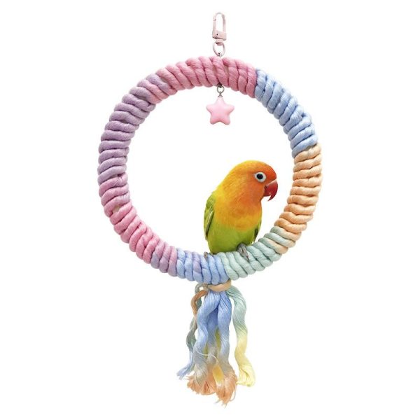 Wellensittiche Spielzeug, Bunte Kreis Schaukel, Baumwollseil Kletterring, Ideal zum Spielen und Trainieren für Kleine und Mittelgroße Vögel