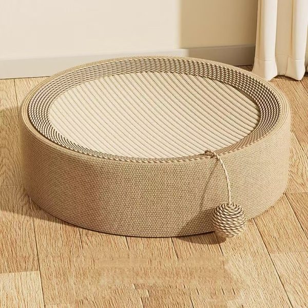 kratzbrett katzenform, Rundes Katzenkratzbrett aus umweltfreundlichem Material mit Plüschballspielzeug – Bild 4