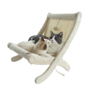 Kratzbrett Katze, Kratzmöbel Katze, Loungesessel, aus Sisal mit Kühlmatte, Beige, 4 Jahreszeiten geeignet
