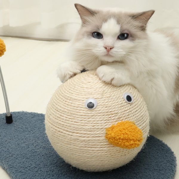 Kratzpappe für Katzen, Niedlicher Kratzball für Katzen in Entenform, Stabil und rutschfest, niedlichem für mehr Spaß – Bild 5