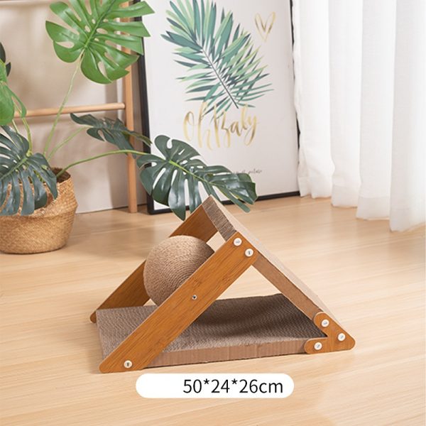 Katzen Kratzpappe, Dreiecksspielzeug 50 x 24 x 26cm, Wellpappe für Katzen, Sisalball zur Krallenpflege & Unterhaltung – Bild 2