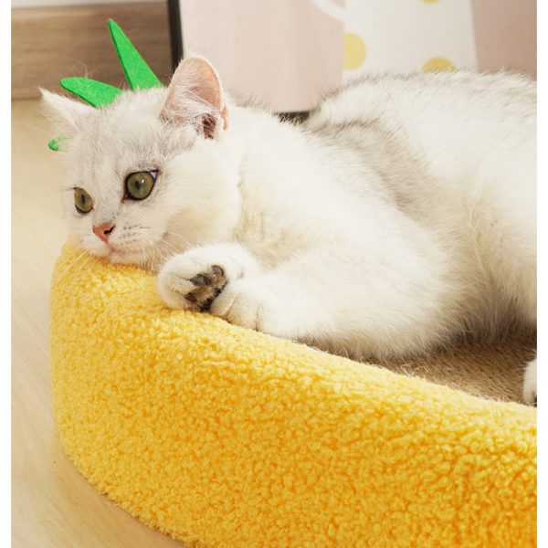 Katzenbett für 2 Katzen, Ovales Pinoapfel-Design, mit Kratzbrett & Weicher Plüsch, 61cm für Katzen gemütliche Stunden – Bild 4
