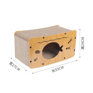 Katzenhöhle, Katzenbett,Katzenhaus mit Kratzbrett aus Wellpappe, ideal für Katzen bis 10 kg, für Spiel und Schlaf