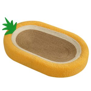 Katzenbett für 2 Katzen, Ovales Pinoapfel-Design, mit Kratzbrett & Weicher Plüsch, 61cm für Katzen gemütliche Stunden