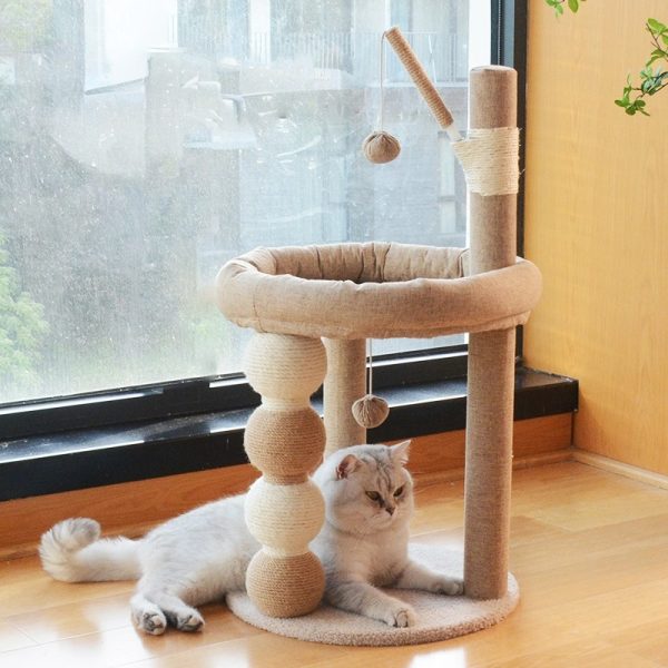 Pawsometime Großer Kratzbaum, Großzügiger Katzenbaum mit Spielzeug und stabiler Basis, Ideal zum Entspannen und Spielen – Bild 2