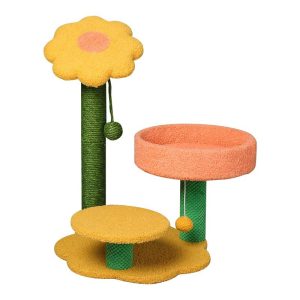 Kratzbaum für Katzen, Katzenbett mit Sonnenblumen-Design, Katzenkratzbaum mit Kletter- & Ruhebereich, Zwei Stile