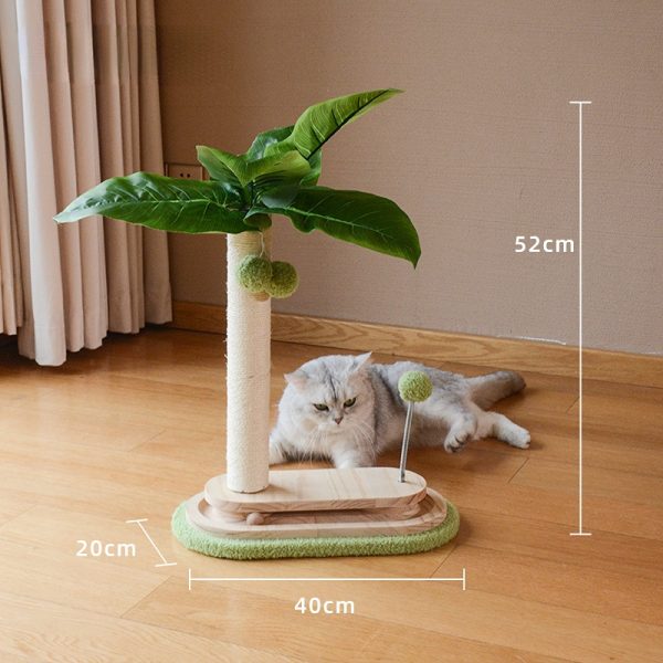 Holz Kratzbaum für Katzen, Kokosnussbaumform Kratzbaum mit Sisal-Säulen, Interaktives mit Drehbasis & Katzenangel – Bild 2